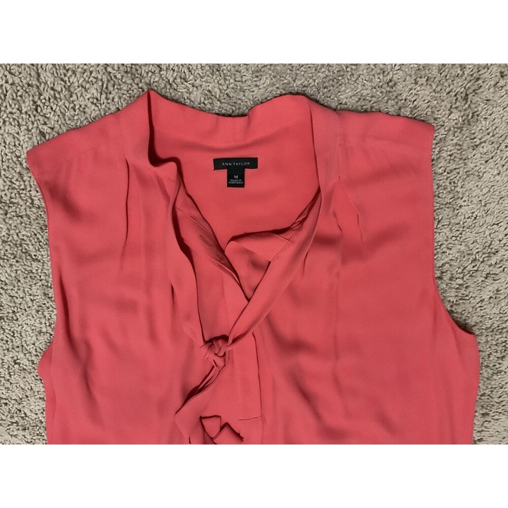 Ann Taylor, Women’s, Sleeveless V-Neck Blouse W/Tie, Coral, Size: M - Picture 5 of 7